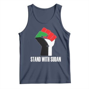 Stand With Sudan Power Fist Tank Top Sudan Flag Activist Peace and Protest TS02 Navy Print Your Wear