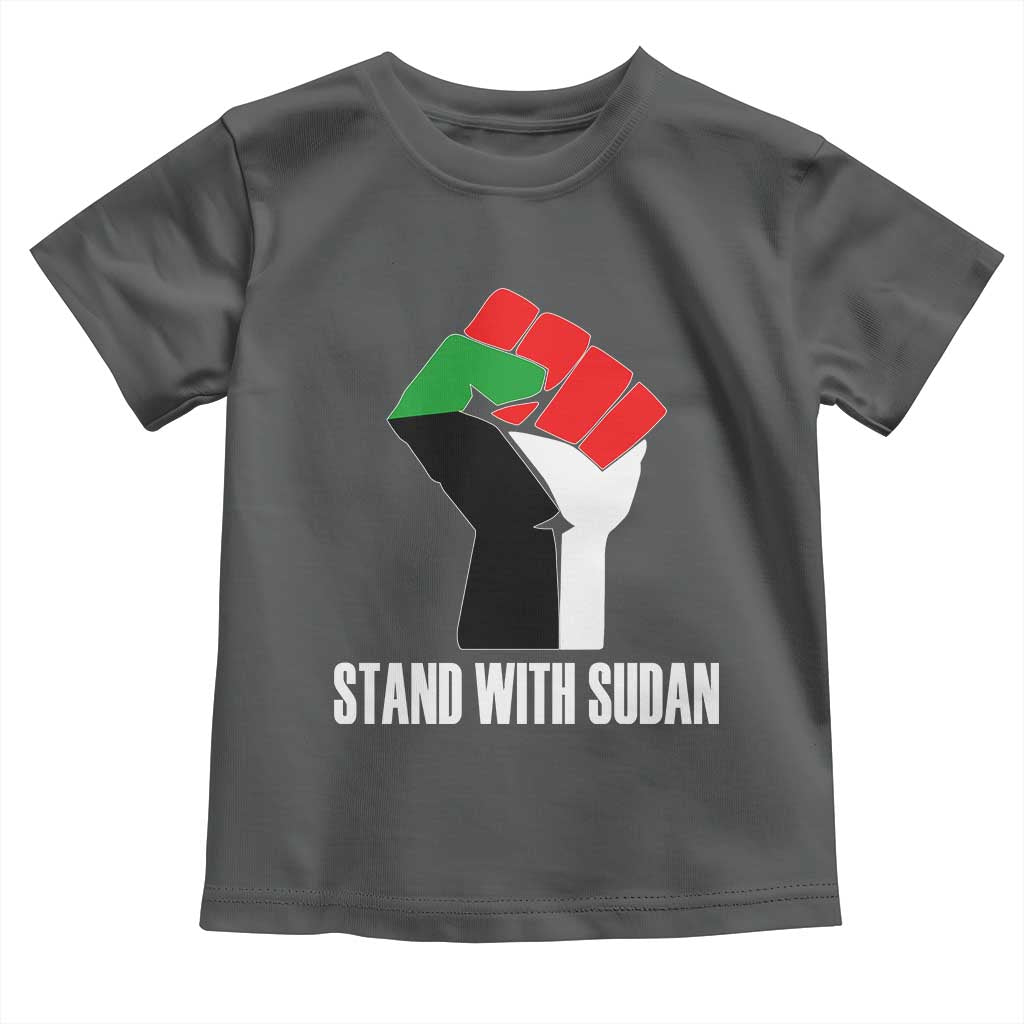 Stand With Sudan Power Fist Toddler T Shirt Sudan Flag Activist Peace and Protest TS02 Dark Heather Print Your Wear