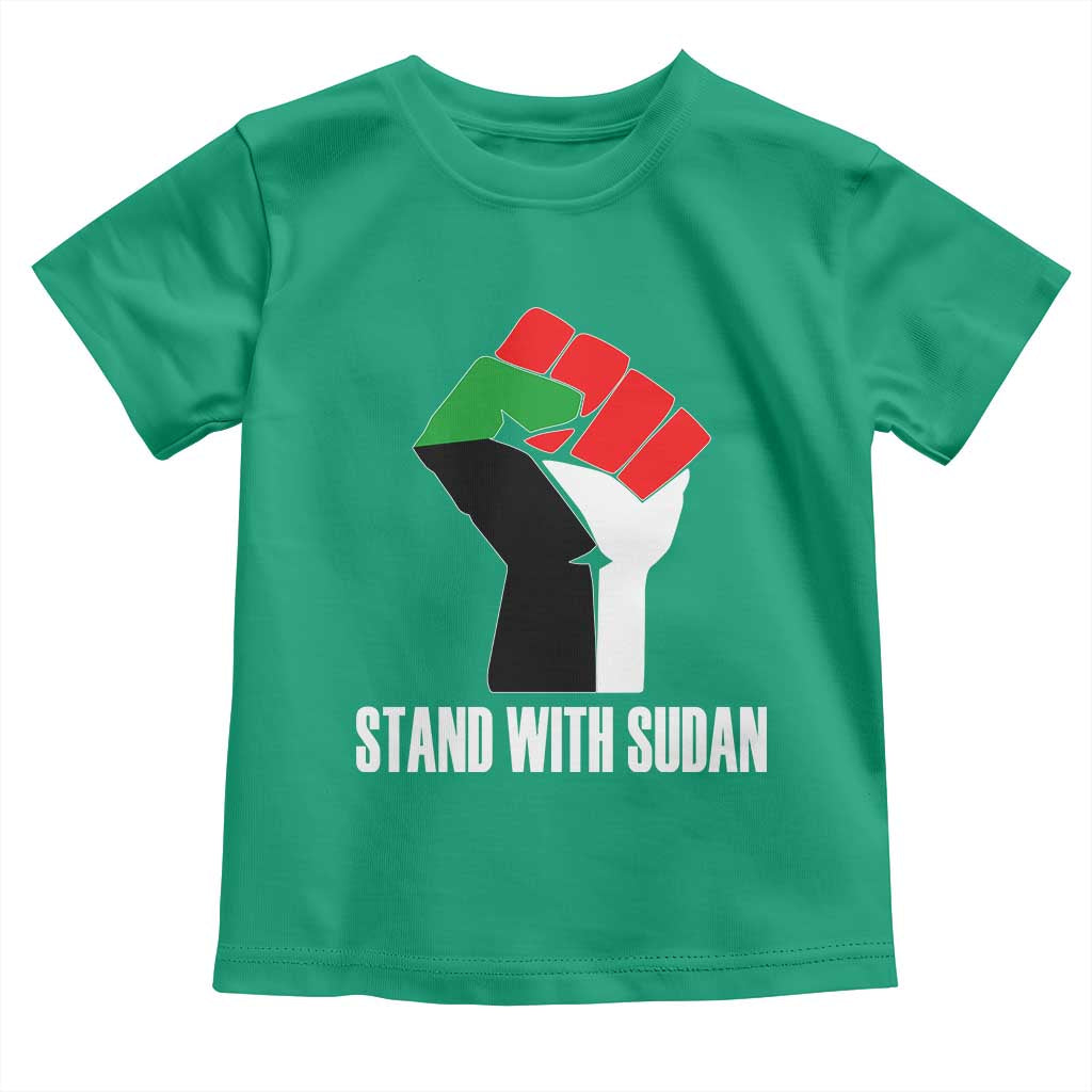 Stand With Sudan Power Fist Toddler T Shirt Sudan Flag Activist Peace and Protest TS02 Irish Green Print Your Wear