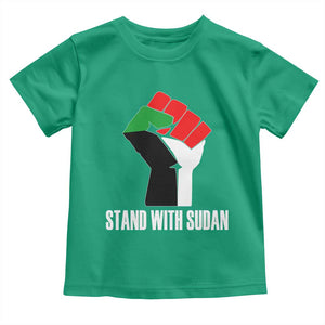 Stand With Sudan Power Fist Toddler T Shirt Sudan Flag Activist Peace and Protest TS02 Irish Green Print Your Wear