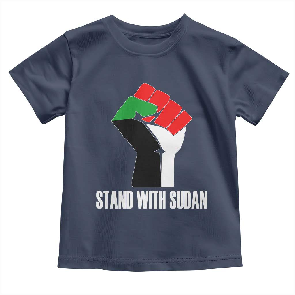 Stand With Sudan Power Fist Toddler T Shirt Sudan Flag Activist Peace and Protest TS02 Navy Print Your Wear