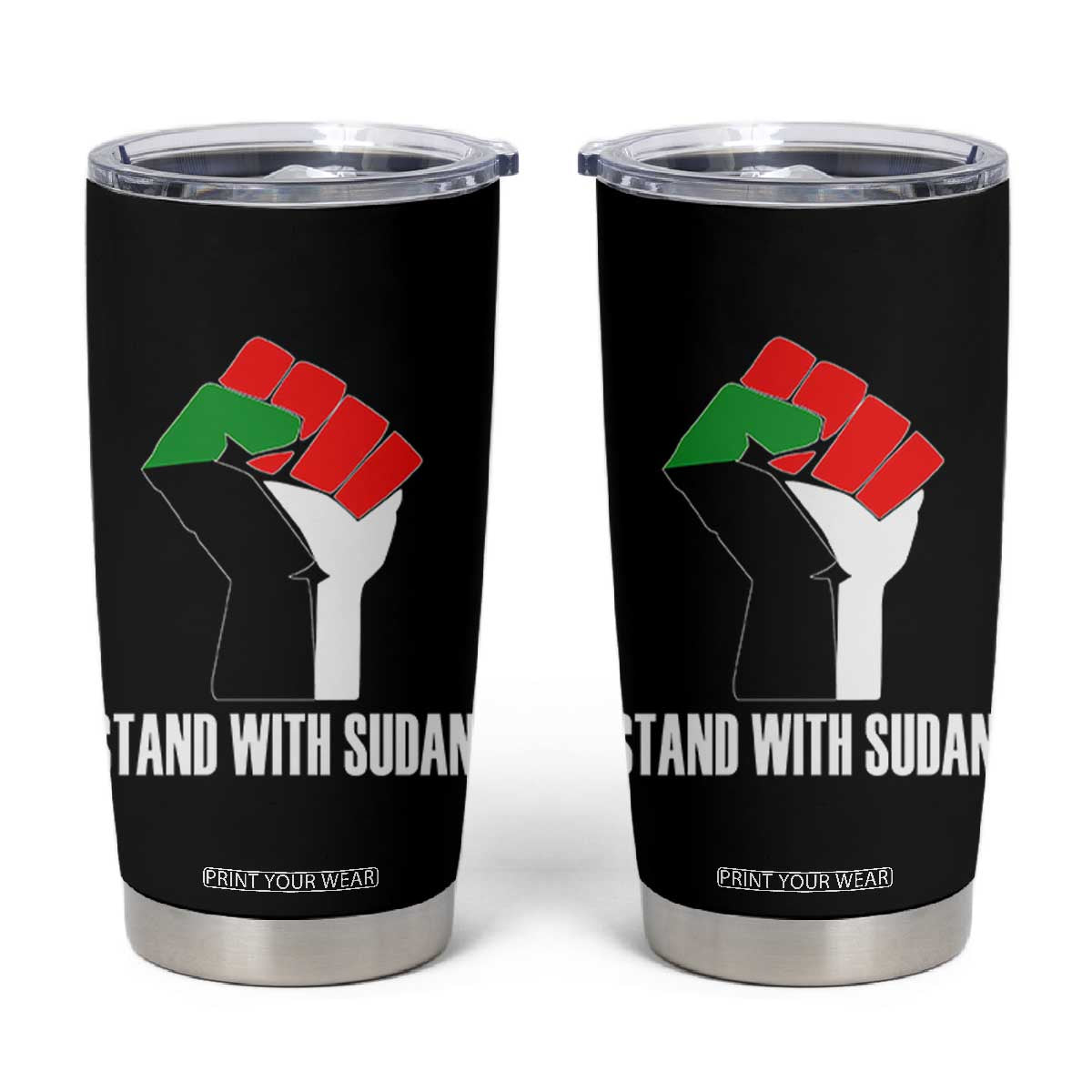 Stand With Sudan Power Fist Tumbler Cup Sudan Flag Activist Peace and Protest TS02 Black Print Your Wear