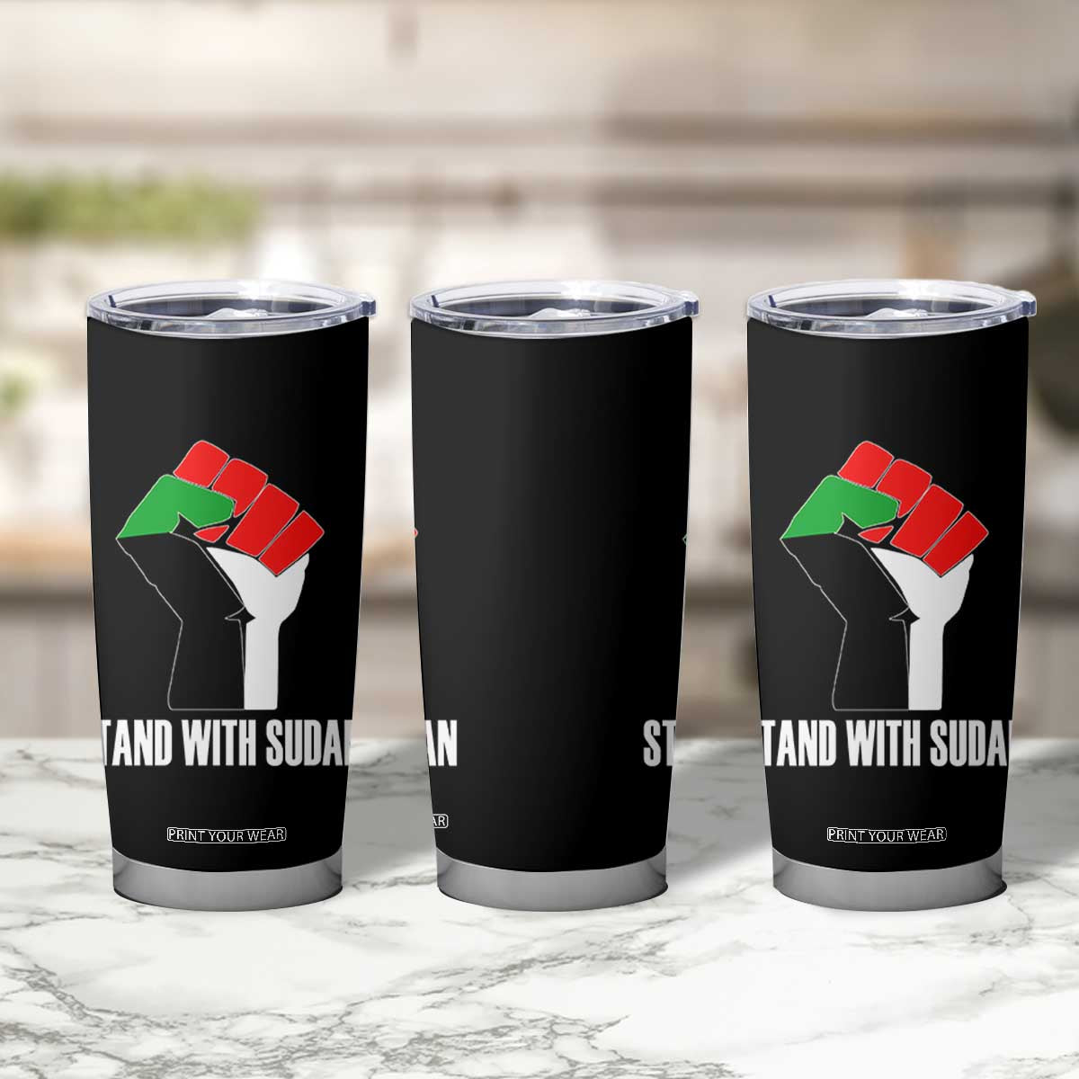 Stand With Sudan Power Fist Tumbler Cup Sudan Flag Activist Peace and Protest TS02 Print Your Wear
