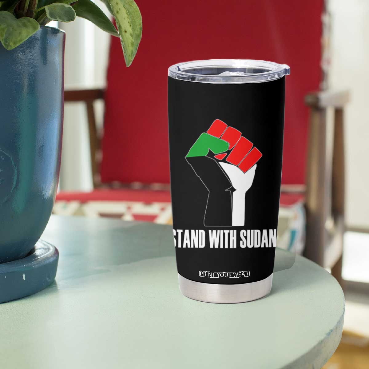 Stand With Sudan Power Fist Tumbler Cup Sudan Flag Activist Peace and Protest TS02 Print Your Wear