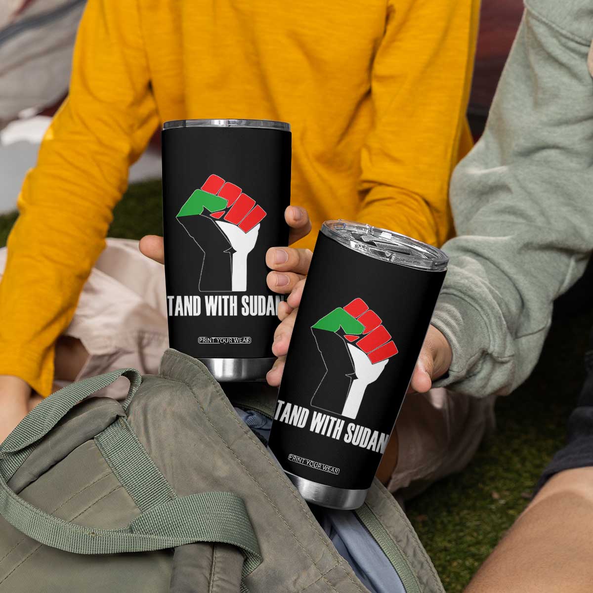 Stand With Sudan Power Fist Tumbler Cup Sudan Flag Activist Peace and Protest TS02 Print Your Wear