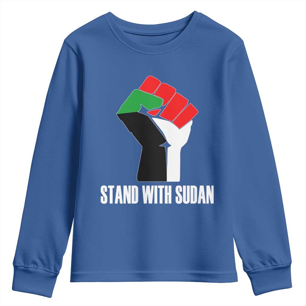 Stand With Sudan Power Fist Youth Sweatshirt Sudan Flag Activist Peace and Protest TS02 Royal Blue Print Your Wear