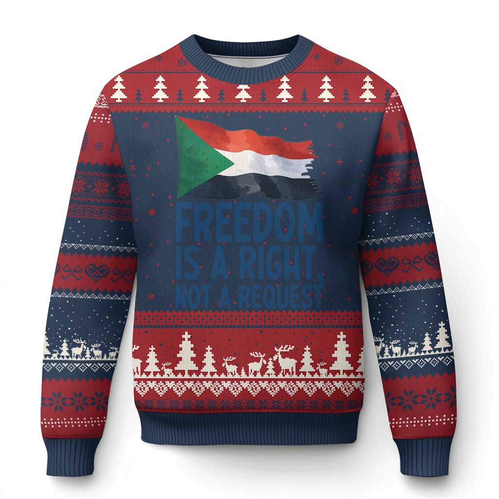 Freedom Is a Right Not a Request Ugly Christmas Sweater Sudan Flag Human Rights Supporters TS02 Navy Red Print Your Wear
