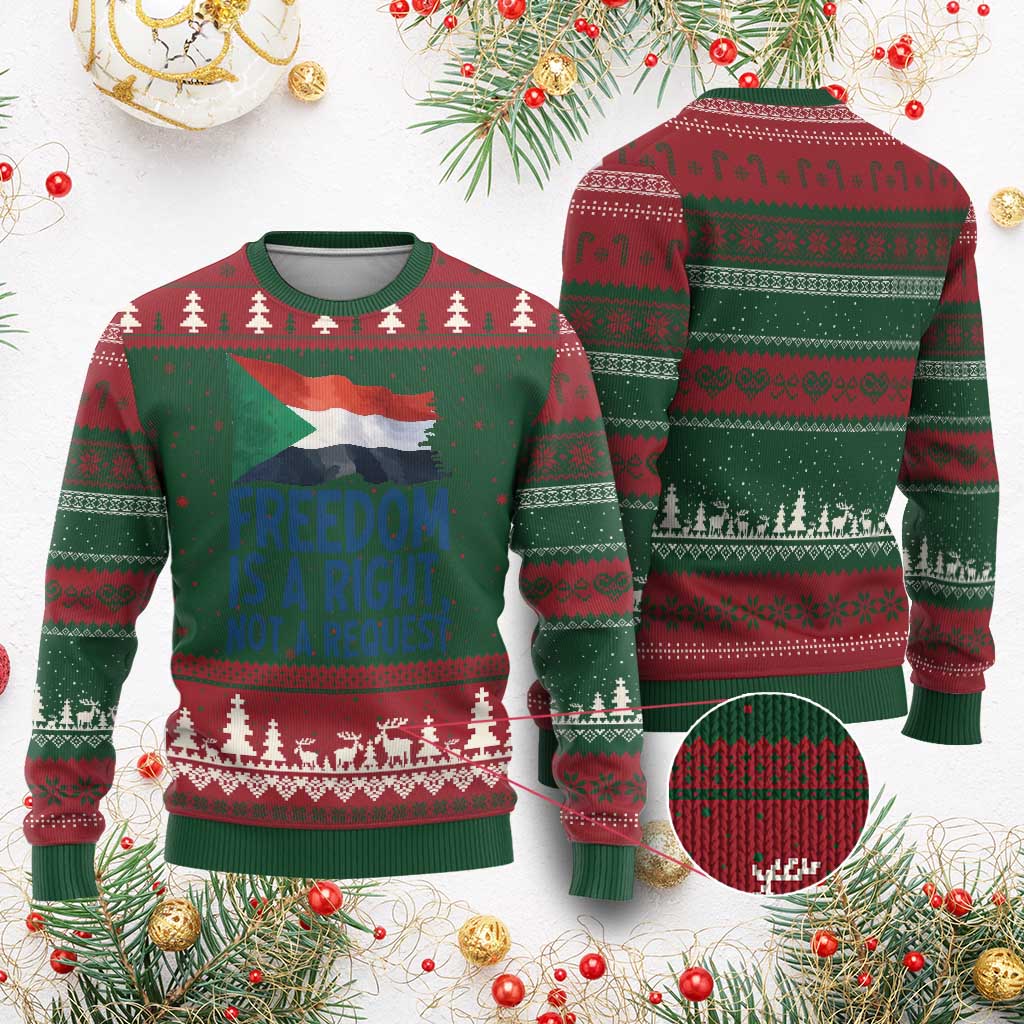 Freedom Is a Right Not a Request Ugly Christmas Sweater Sudan Flag Human Rights Supporters TS02 Red Green Print Your Wear