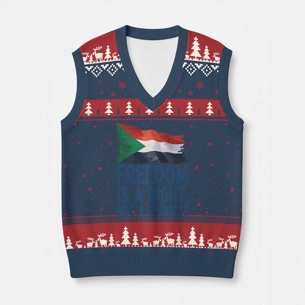 Freedom Is a Right Not a Request V-Neck Knit Sweater Vest Sudan Flag Human Rights Supporters TS02 Navy Red Print Your Wear