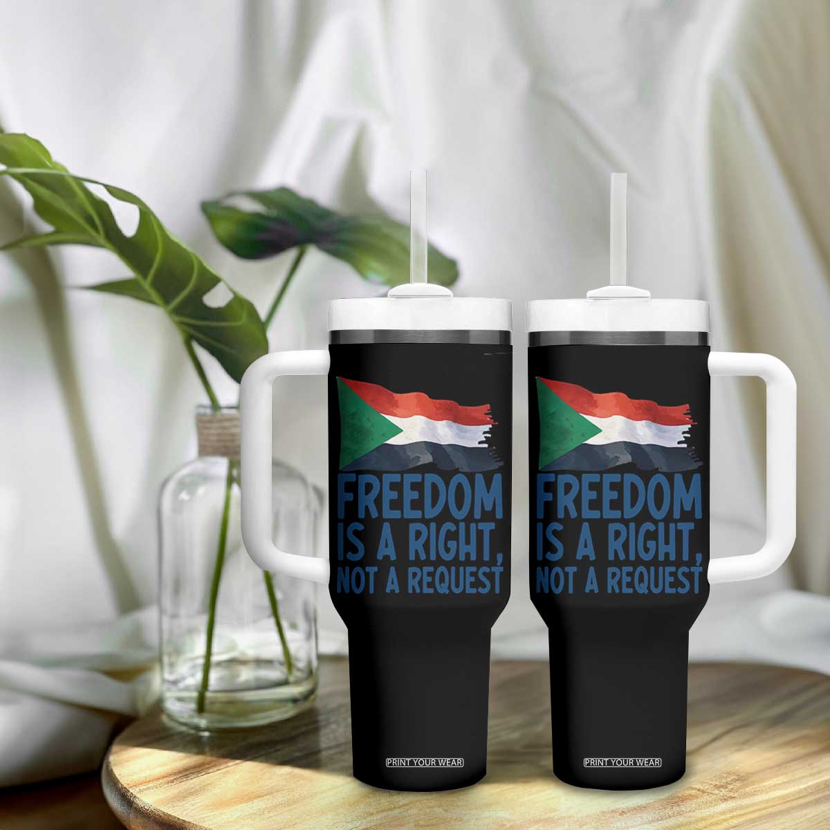Freedom Is a Right Not a Request Tumbler With Handle Sudan Flag Human Rights Supporters TS02 Print Your Wear