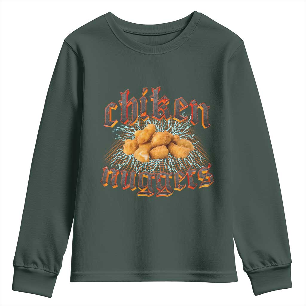 Chicken Nuggets Youth Sweatshirt Heavy Metal World Tour Hardcore Music TS02 Dark Forest Green Print Your Wear
