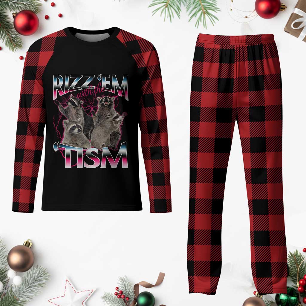 Funny Autism Raccoon Meme Plaid Pajama Set Rizz Em With The Tism Autistic Raccoons TS02 Buffalo Plaid Print Your Wear