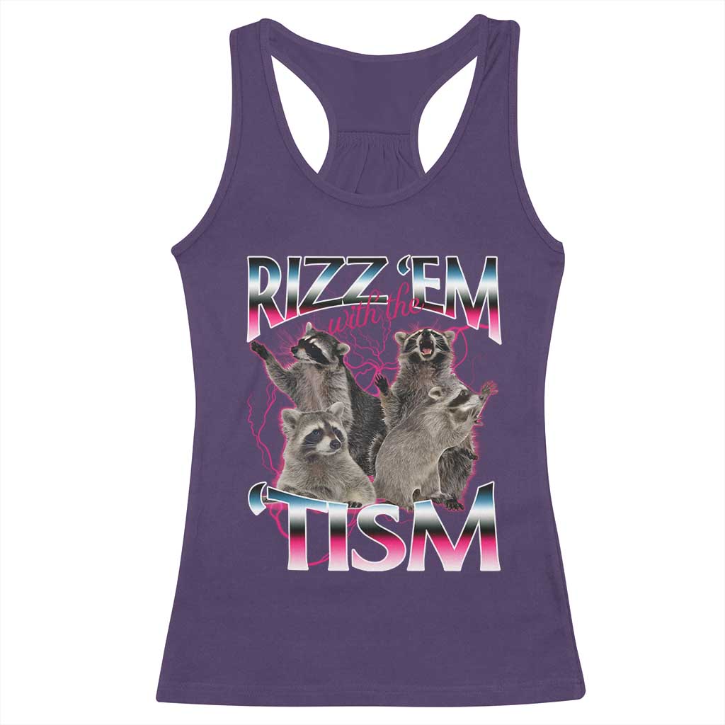 Funny Autism Raccoon Meme Racerback Tank Top Rizz Em With The Tism Autistic Raccoons TS02 Purple Print Your Wear