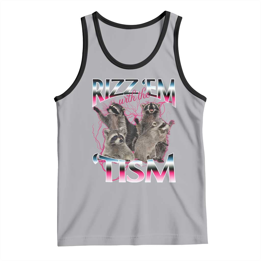 Funny Autism Raccoon Meme Tank Top Rizz Em With The Tism Autistic Raccoons TS02 Athletic Heather Black Print Your Wear