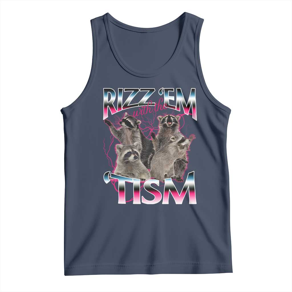 Funny Autism Raccoon Meme Tank Top Rizz Em With The Tism Autistic Raccoons TS02 Navy Print Your Wear