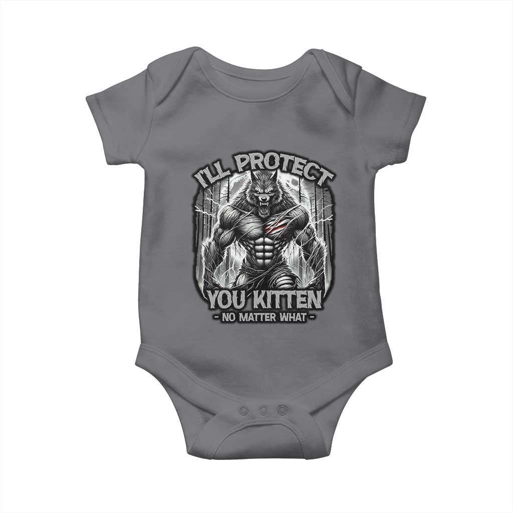Funny Alpha Wolf Meme Baby Onesie I'll Protect You Kitten Humorous Cringe TS02 Charcoal Print Your Wear