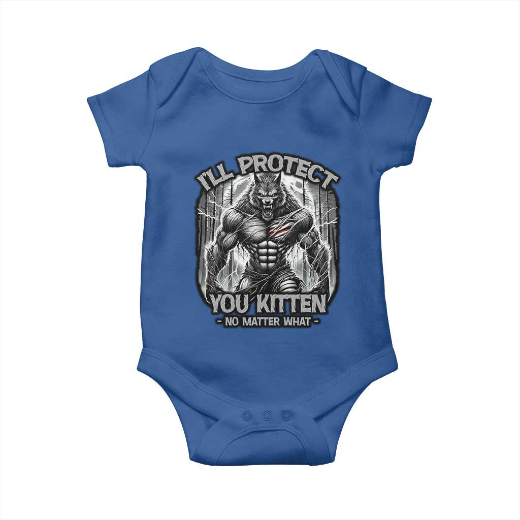 Funny Alpha Wolf Meme Baby Onesie I'll Protect You Kitten Humorous Cringe TS02 Royal Blue Print Your Wear