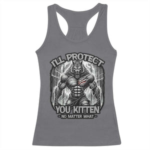 Funny Alpha Wolf Meme Racerback Tank Top I'll Protect You Kitten Humorous Cringe TS02 Charcoal Print Your Wear