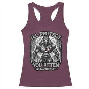 Funny Alpha Wolf Meme Racerback Tank Top I'll Protect You Kitten Humorous Cringe TS02 Maroon Print Your Wear