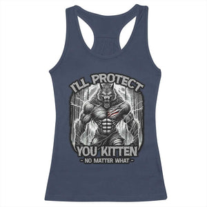 Funny Alpha Wolf Meme Racerback Tank Top I'll Protect You Kitten Humorous Cringe TS02 Navy Print Your Wear