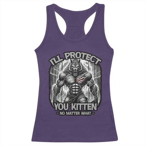 Funny Alpha Wolf Meme Racerback Tank Top I'll Protect You Kitten Humorous Cringe TS02 Purple Print Your Wear