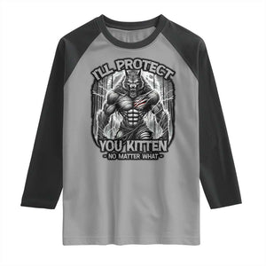 Funny Alpha Wolf Meme Raglan Shirt I'll Protect You Kitten Humorous Cringe TS02 Sport Gray Black Print Your Wear