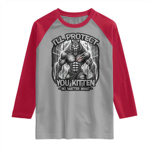 Funny Alpha Wolf Meme Raglan Shirt I'll Protect You Kitten Humorous Cringe TS02 Sport Gray Red Print Your Wear