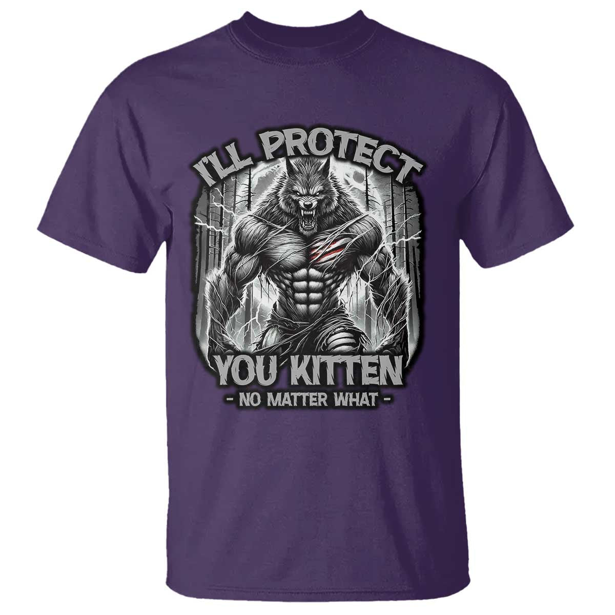 Funny Alpha Wolf Meme T Shirt I'll Protect You Kitten Humorous Cringe TS02 Purple Print Your Wear