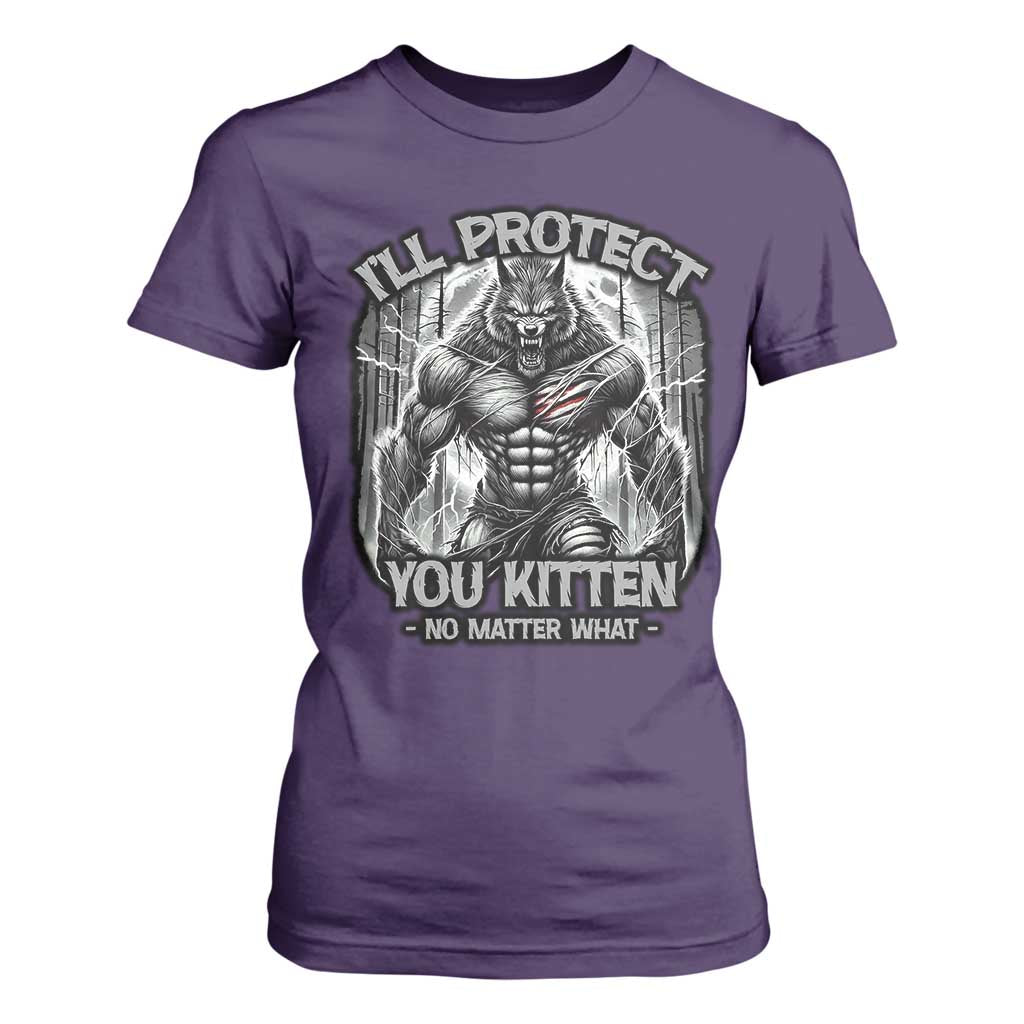 Funny Alpha Wolf Meme T Shirt For Women I'll Protect You Kitten Humorous Cringe TS02 Purple Print Your Wear