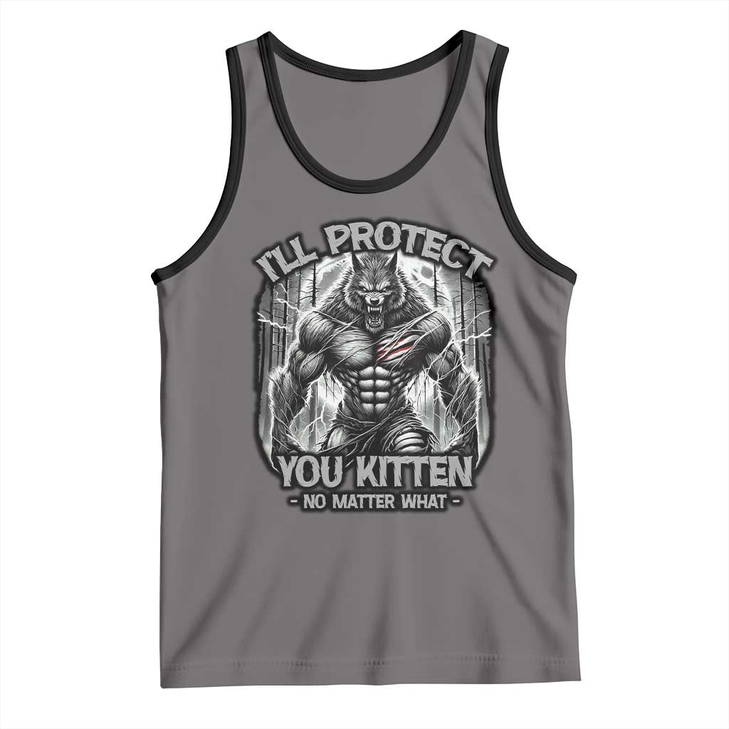 Funny Alpha Wolf Meme Tank Top I'll Protect You Kitten Humorous Cringe TS02 Deep Heather Black Print Your Wear