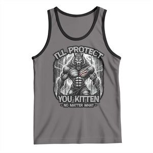 Funny Alpha Wolf Meme Tank Top I'll Protect You Kitten Humorous Cringe TS02 Deep Heather Black Print Your Wear