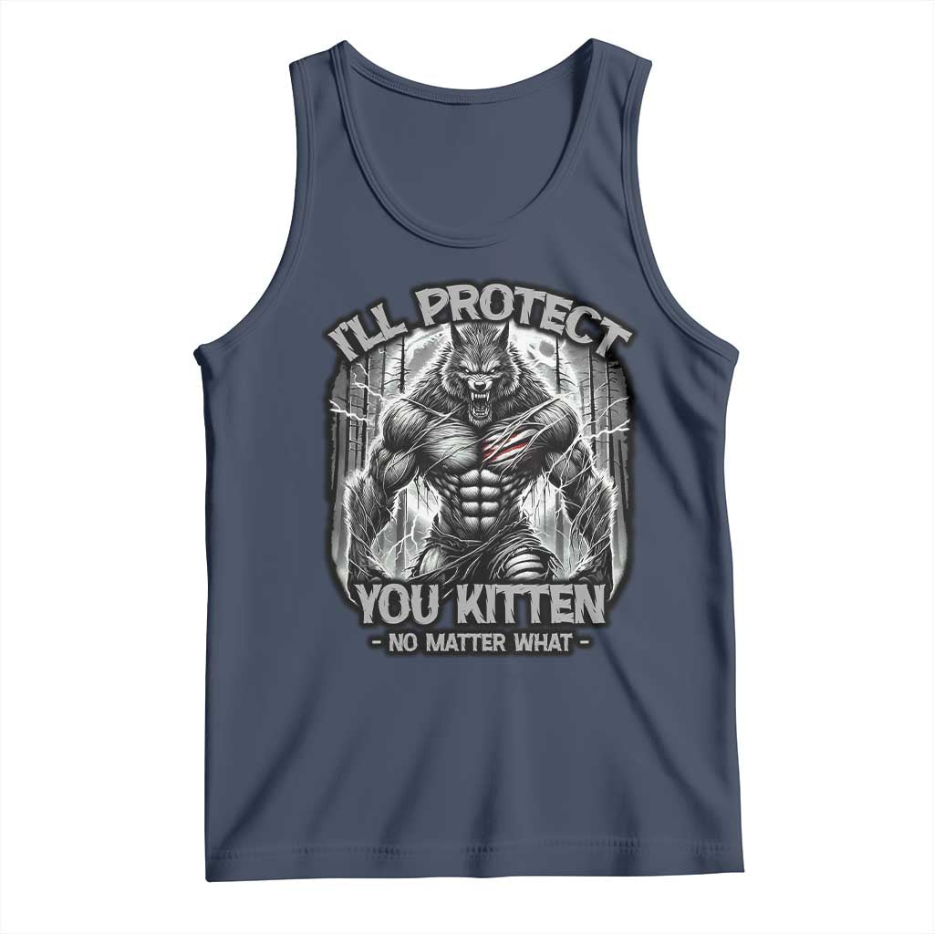 Funny Alpha Wolf Meme Tank Top I'll Protect You Kitten Humorous Cringe TS02 Navy Print Your Wear