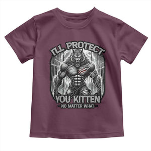 Funny Alpha Wolf Meme Toddler T Shirt I'll Protect You Kitten Humorous Cringe TS02 Maroon Print Your Wear
