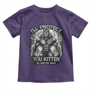 Funny Alpha Wolf Meme Toddler T Shirt I'll Protect You Kitten Humorous Cringe TS02 Purple Print Your Wear