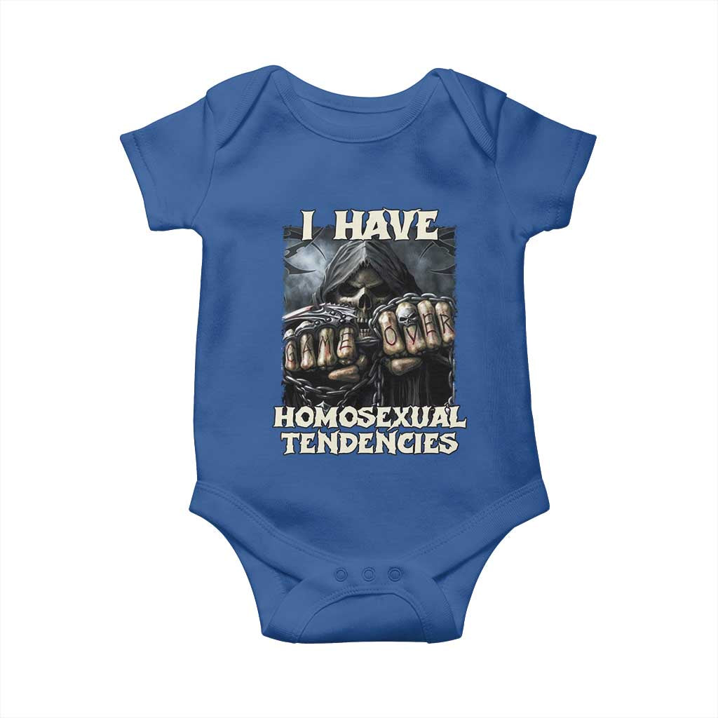 Skeleton Meme Baby Onesie I Have Homosexual Tendencies Funny Edgy Hard Cringe TS02 Royal Blue Print Your Wear
