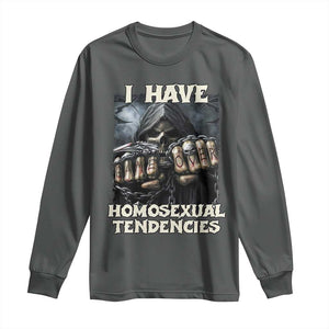 Skeleton Meme Long Sleeve Shirt I Have Homosexual Tendencies Funny Edgy Hard Cringe TS02 Dark Heather Print Your Wear