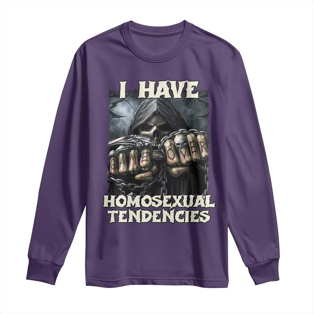 Skeleton Meme Long Sleeve Shirt I Have Homosexual Tendencies Funny Edgy Hard Cringe TS02 Purple Print Your Wear