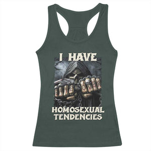 Skeleton Meme Racerback Tank Top I Have Homosexual Tendencies Funny Edgy Hard Cringe TS02 Dark Forest Green Print Your Wear