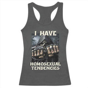 Skeleton Meme Racerback Tank Top I Have Homosexual Tendencies Funny Edgy Hard Cringe TS02 Dark Heather Print Your Wear
