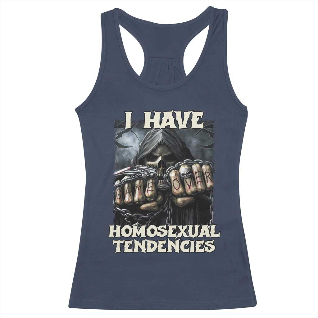 Skeleton Meme Racerback Tank Top I Have Homosexual Tendencies Funny Edgy Hard Cringe TS02 Navy Print Your Wear