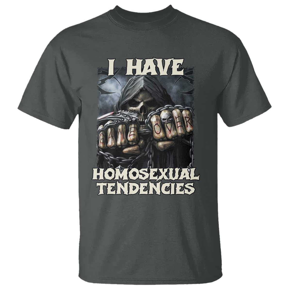 Skeleton Meme T Shirt I Have Homosexual Tendencies Funny Edgy Hard Cringe TS02 Dark Heather Print Your Wear