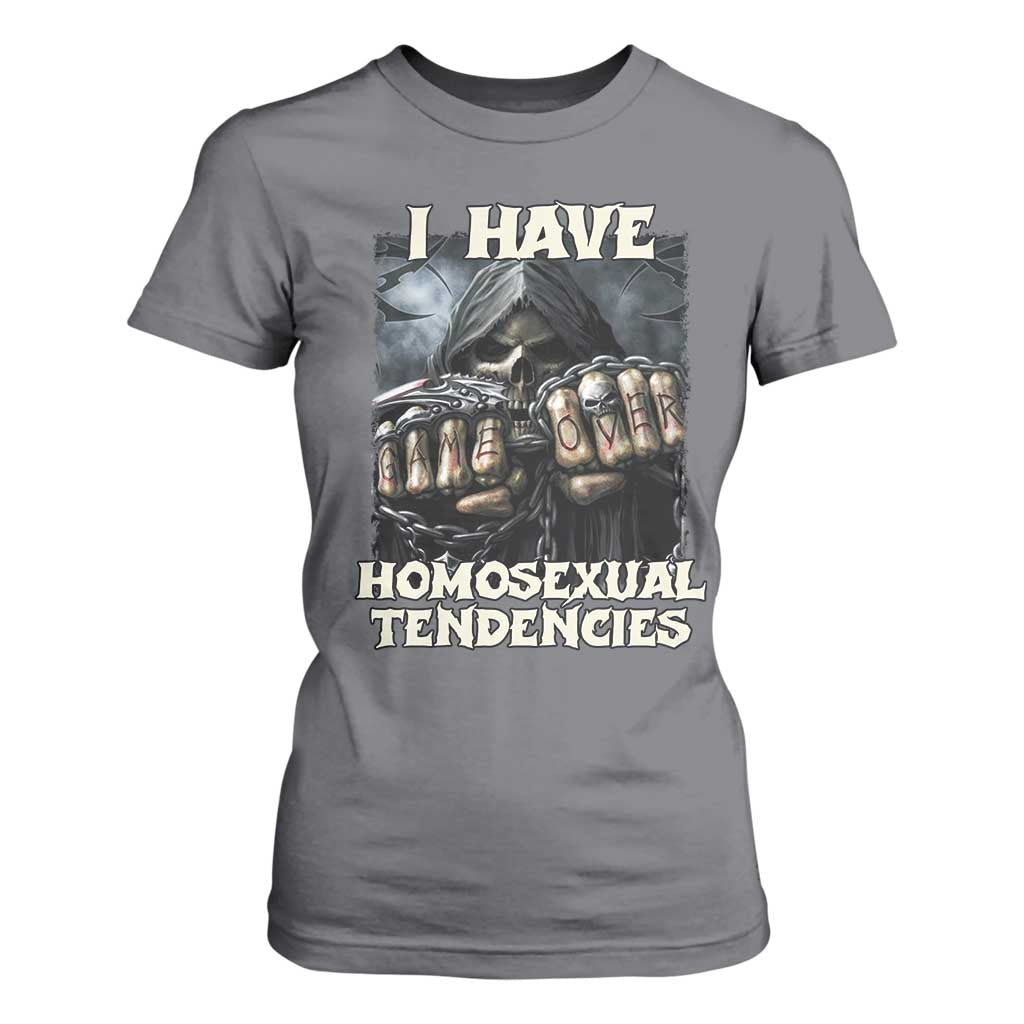 Skeleton Meme T Shirt For Women I Have Homosexual Tendencies Funny Edgy Hard Cringe TS02 Charcoal Print Your Wear