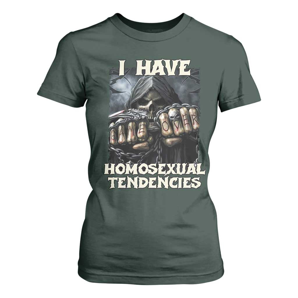 Skeleton Meme T Shirt For Women I Have Homosexual Tendencies Funny Edgy Hard Cringe TS02 Dark Forest Green Print Your Wear