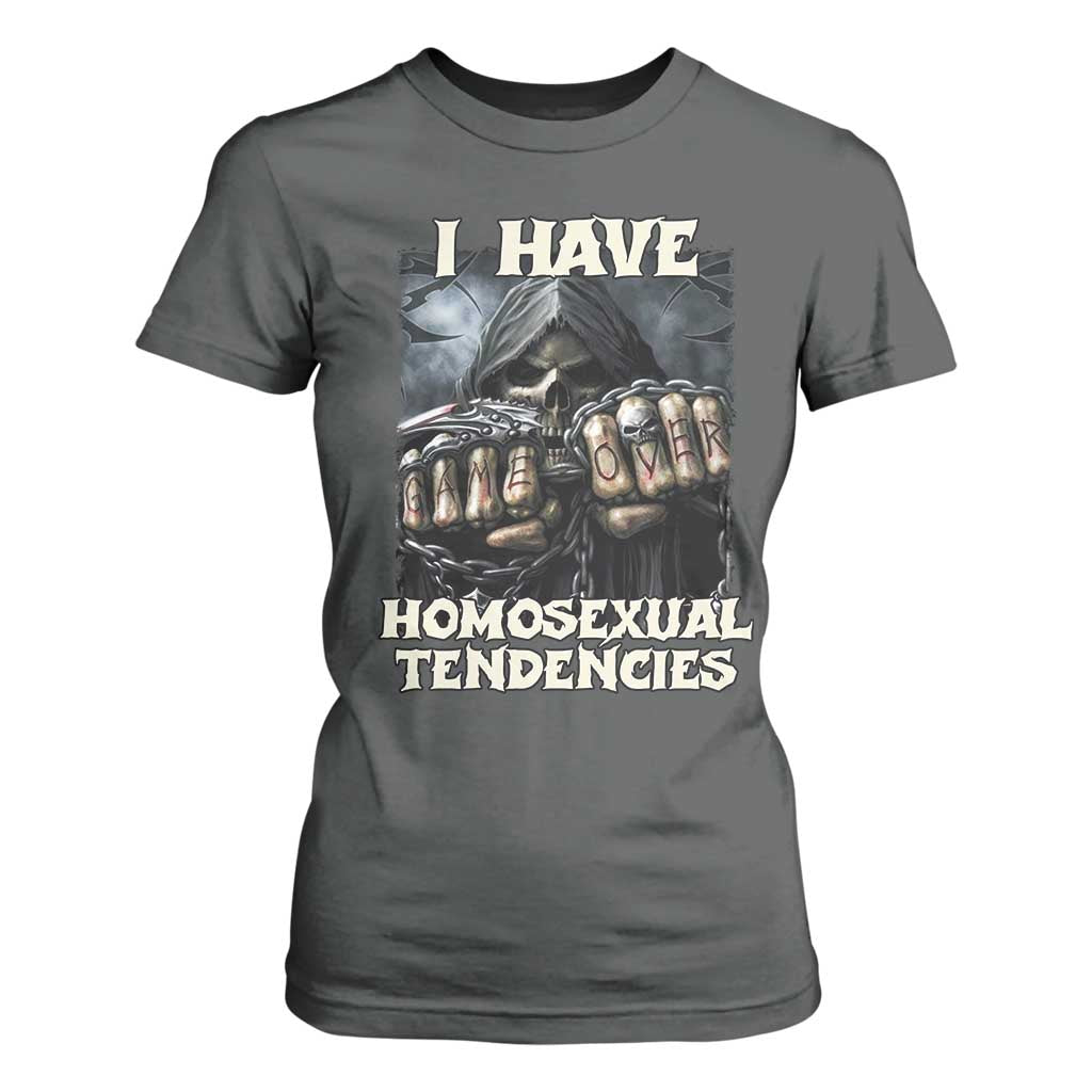 Skeleton Meme T Shirt For Women I Have Homosexual Tendencies Funny Edgy Hard Cringe TS02 Dark Heather Print Your Wear