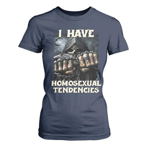 Skeleton Meme T Shirt For Women I Have Homosexual Tendencies Funny Edgy Hard Cringe TS02 Navy Print Your Wear