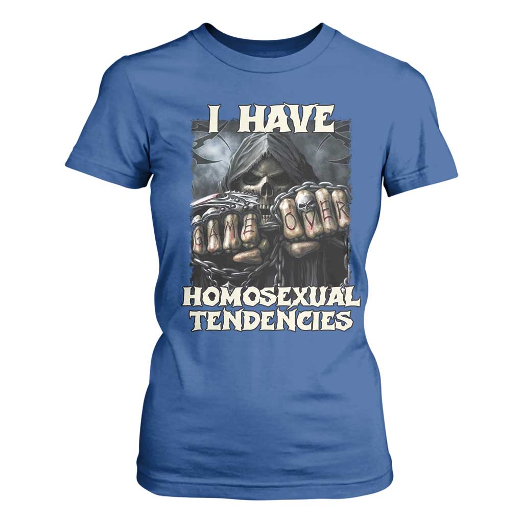 Skeleton Meme T Shirt For Women I Have Homosexual Tendencies Funny Edgy Hard Cringe TS02 Royal Blue Print Your Wear