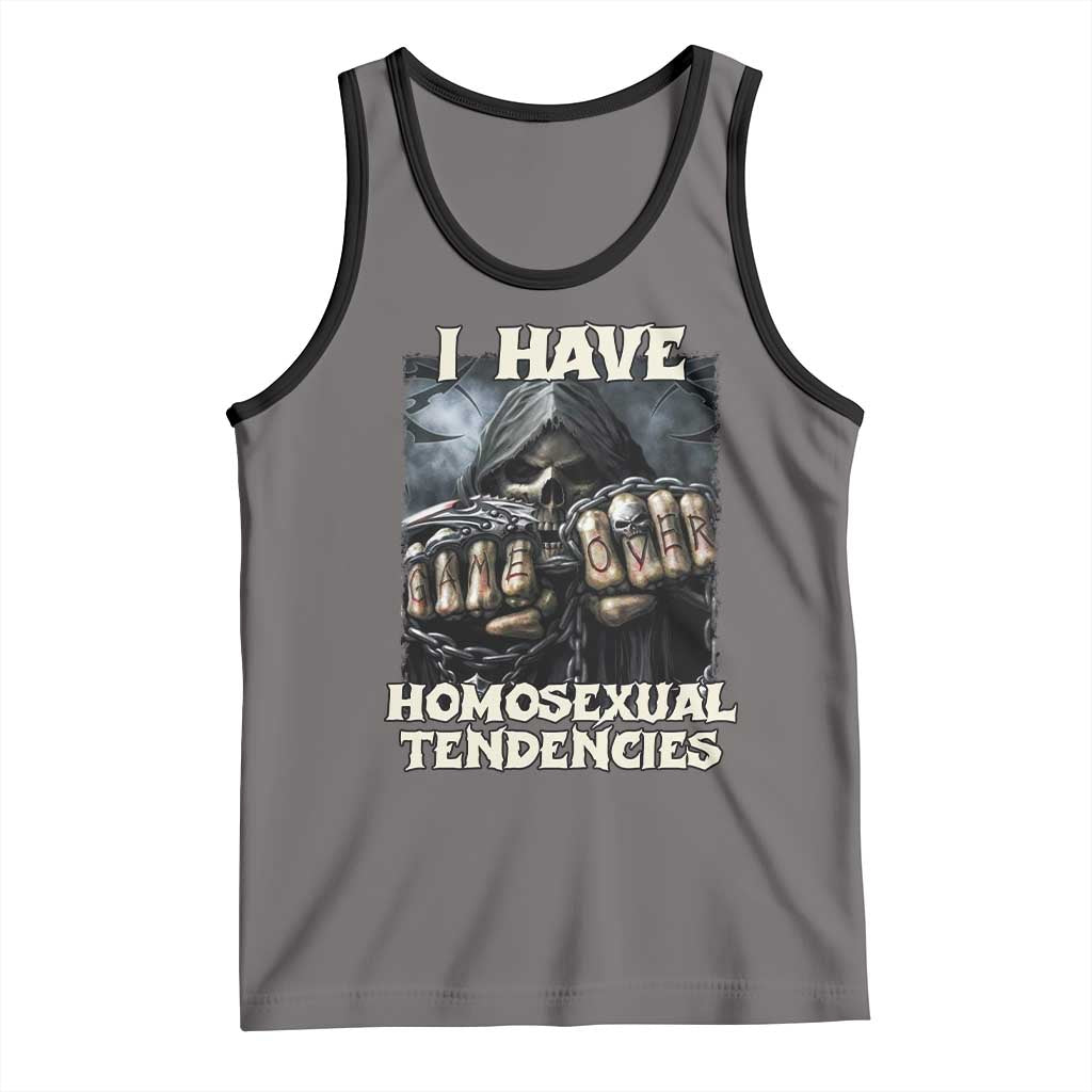 Skeleton Meme Tank Top I Have Homosexual Tendencies Funny Edgy Hard Cringe TS02 Deep Heather Black Print Your Wear