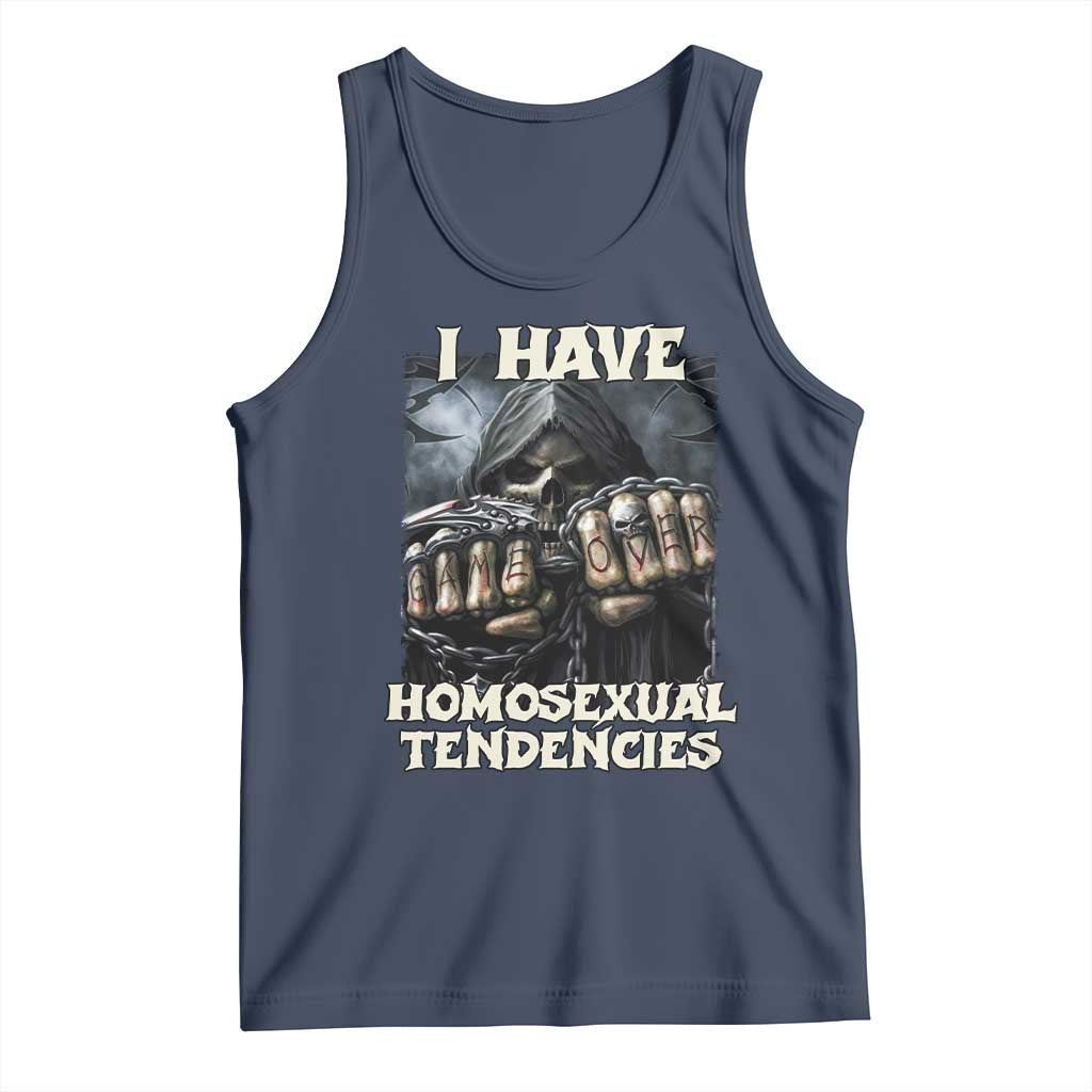 Skeleton Meme Tank Top I Have Homosexual Tendencies Funny Edgy Hard Cringe TS02 Navy Print Your Wear