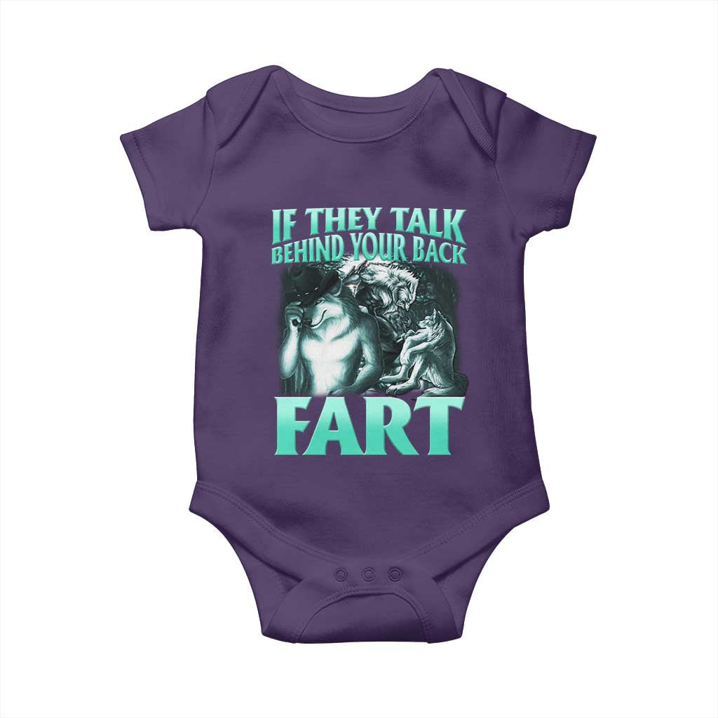 Funny Alpha Wolf Meme Baby Onesie If They Talk Behind Your Back Fart Humorous Cringe TS02 Purple Print Your Wear