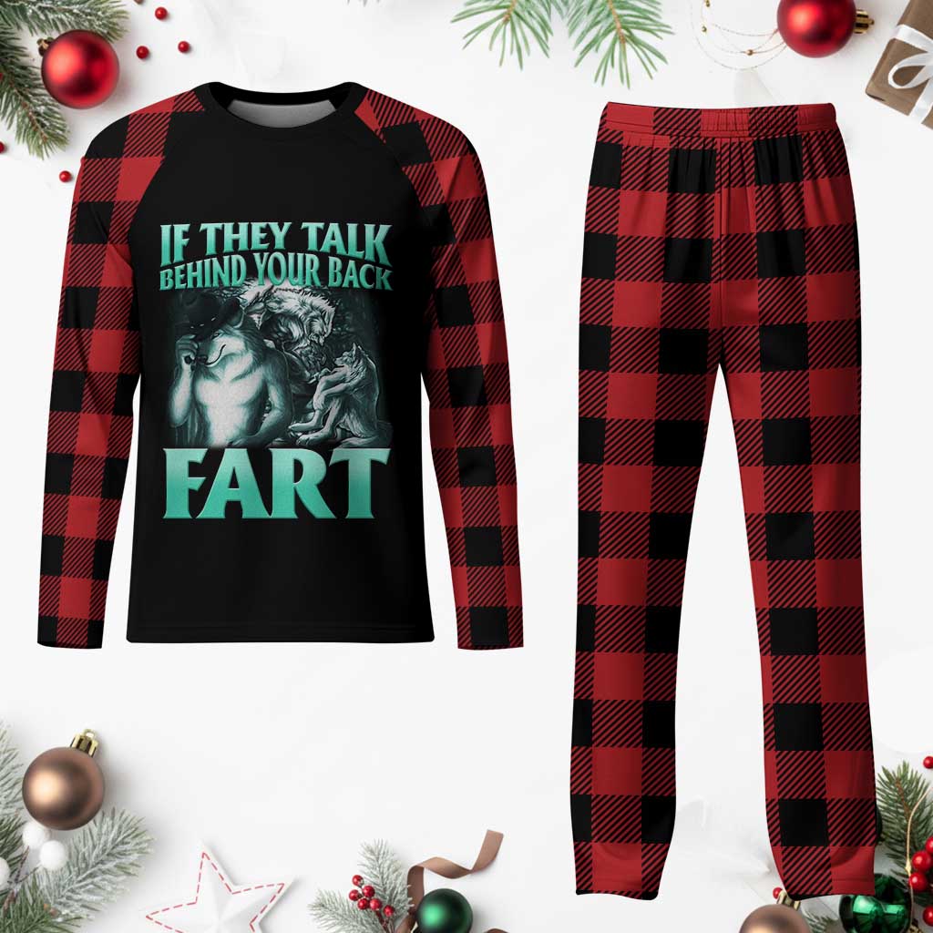 Funny Alpha Wolf Meme Plaid Pajama Set If They Talk Behind Your Back Fart Humorous Cringe TS02 Buffalo Plaid Print Your Wear